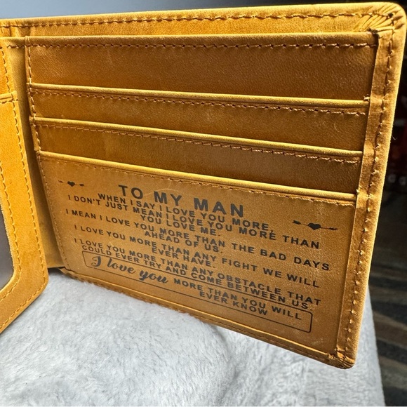 Brown Leather Wallet "To My Man" Bifold with Message | Gift Idea | Never Used - Picture 6 of 13